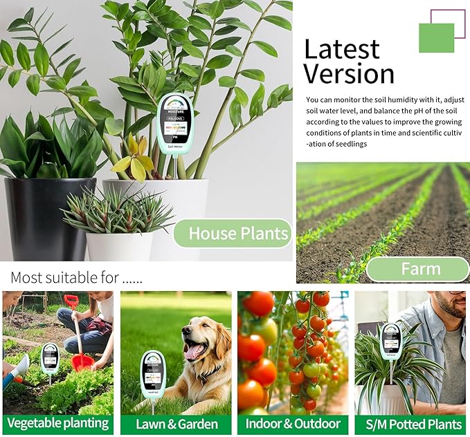 Make plant care easy with the 2-in-1 Soil Moisture &amp; pH Meter, designed to monitor critical moisture levels and pH balance for healthy, thriving plants. Battery-free with a dual dial display, it provides instant, accurate results. Ideal for indoor and outdoor use, it’s perfect for gardeners of all levels and makes a great gift.