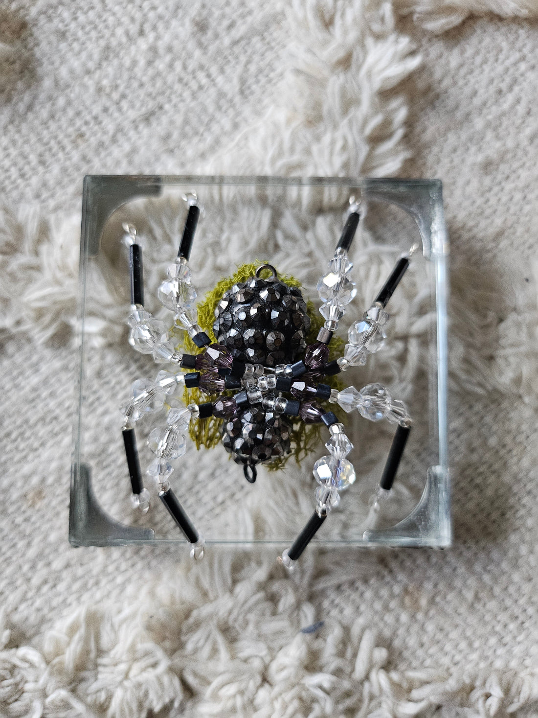 Jeweled Insect and Creature Art: Small Stone and Bead Sculptures on Clear Base