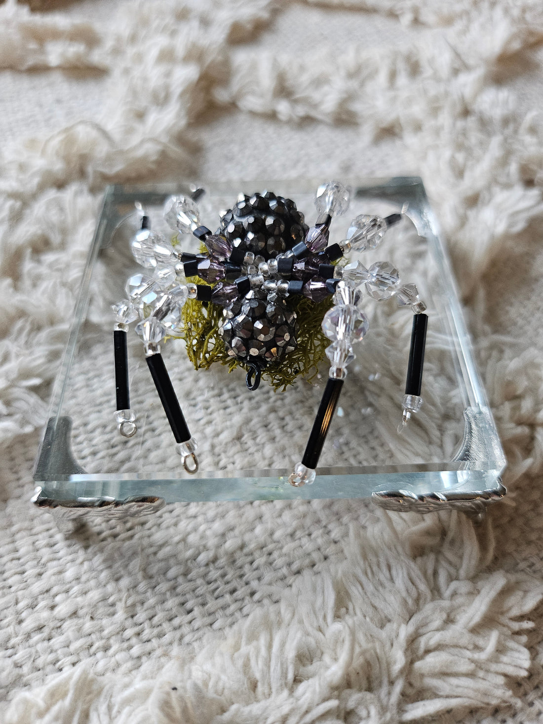 Jeweled Insect and Creature Art: Small Stone and Bead Sculptures on Clear Base