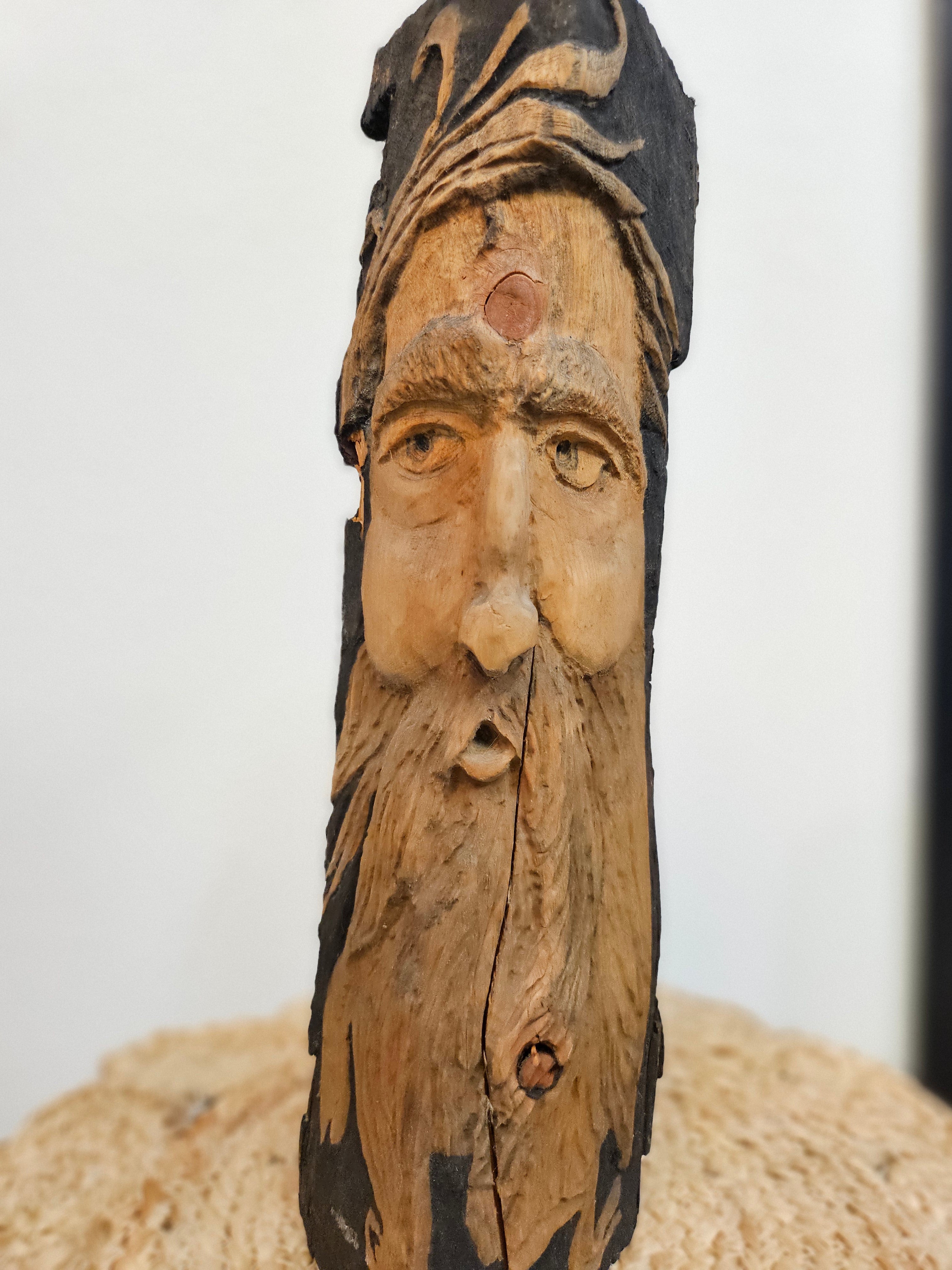 Wood Spirit: Hand-Carved Wood Spirit in Solid Walnut with Black Accents (14&quot; x 5&quot;)