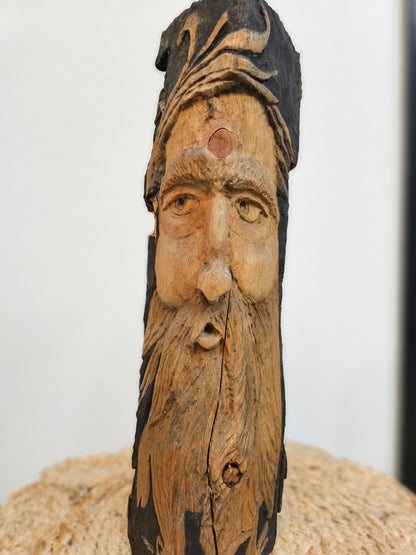 Wood Spirit: Hand-Carved Wood Spirit in Solid Walnut with Black Accents (14&quot; x 5&quot;)