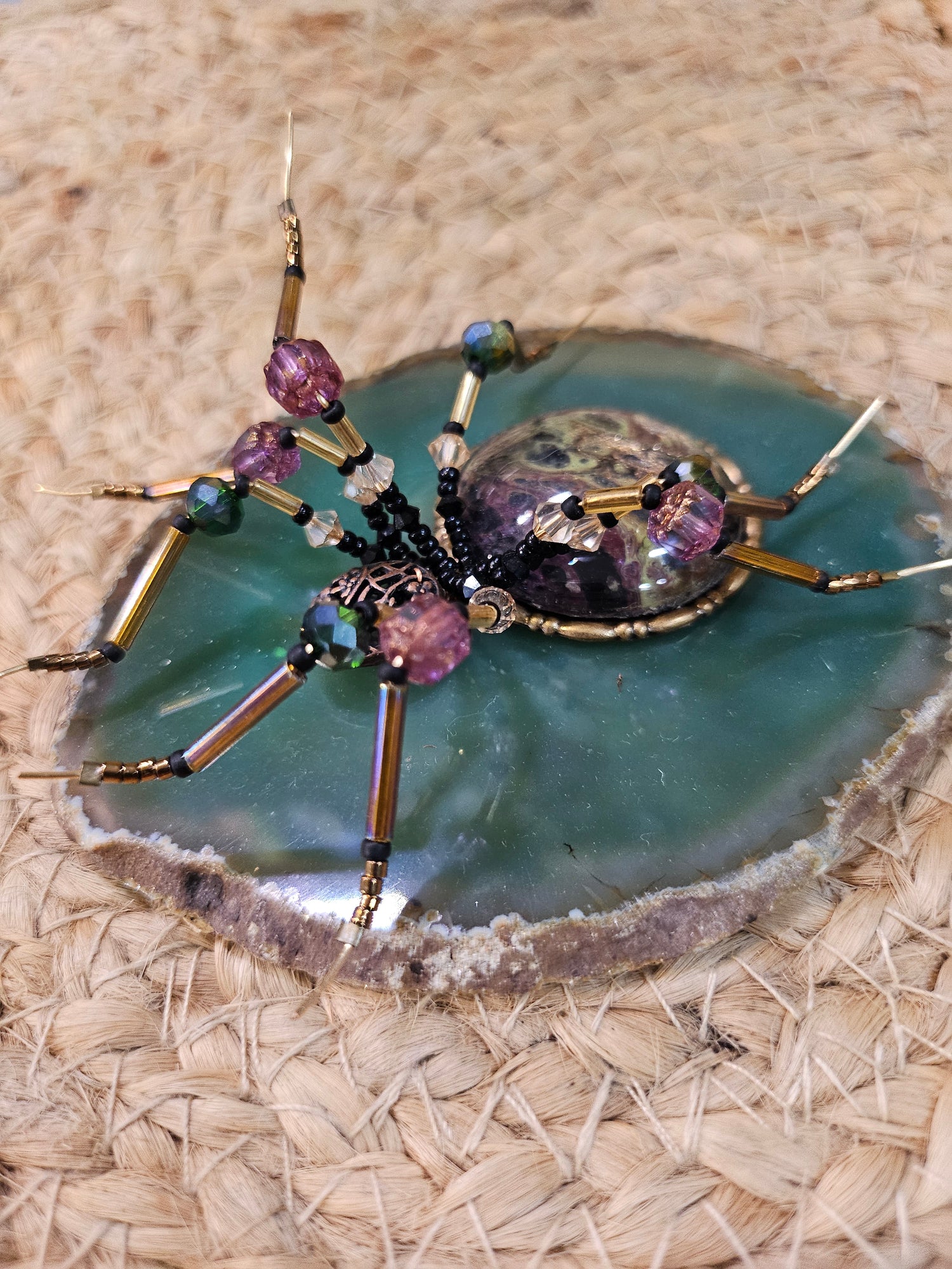 Discover KStonely’s Jeweled Insect and Creature Art on Semi-Precious Stone, featuring stunning 3D beaded sculptures. Crafted with glass crystals, agate, pearls, and fine beads on semi-precious stone. Each piece celebrates nature’s beauty. Perfect as decor or gifts.