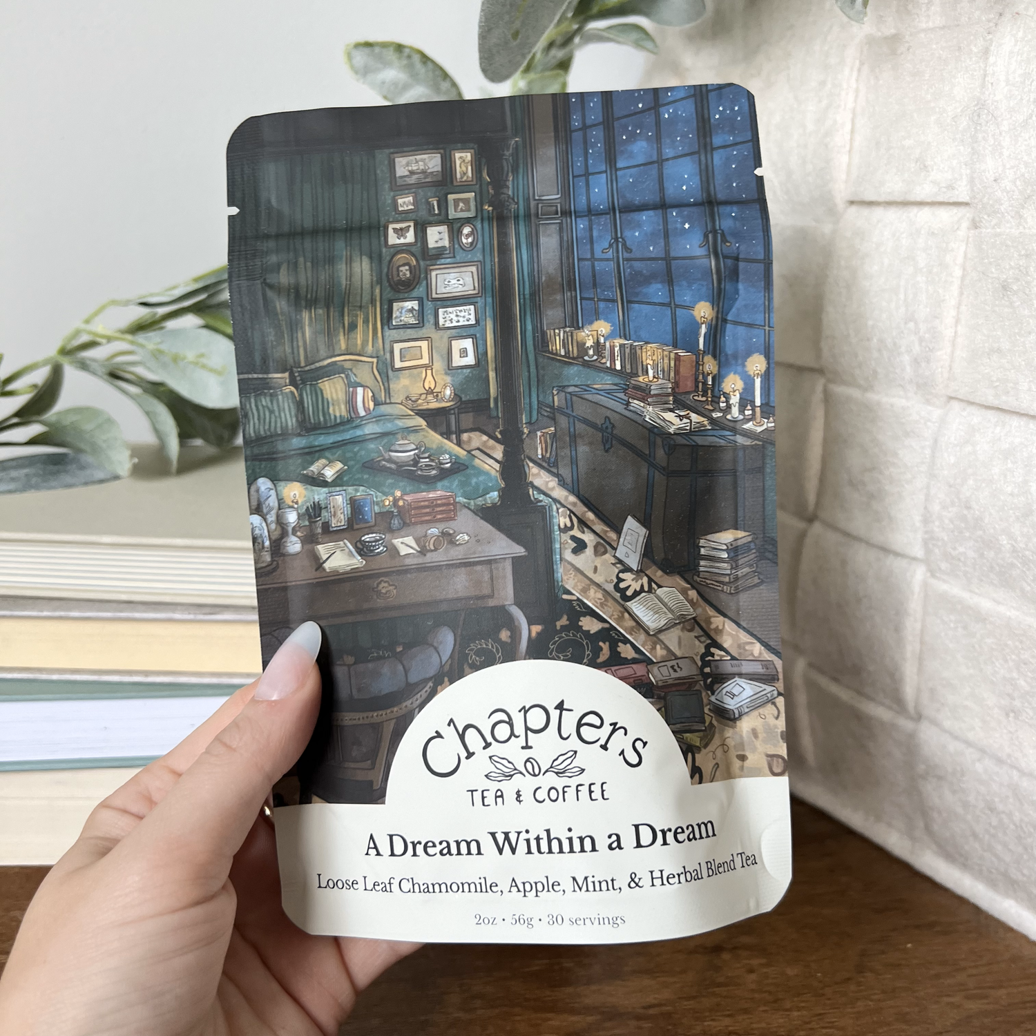 Unwind with our Dreamscape wellness blend, a calming caffeine-free infusion featuring chamomile, apple, and lavender for a restful night. This floral tea brings peace to your evening routine.