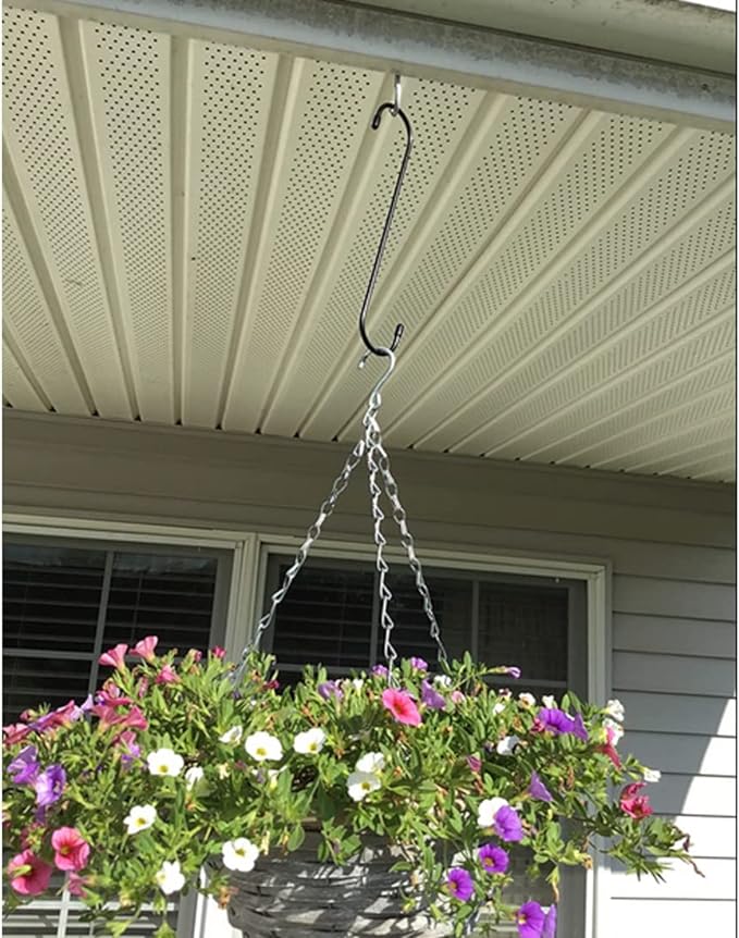 Effortlessly display your hanging plants, baskets, and garden décor with our 10 Inch Black S Plant Hanging Hooks. Perfect for both indoor and outdoor use, these durable, heavy-duty hooks are ideal for decorating gardens, patios, or kitchens. With a sleek black finish and rubber caps for protection.