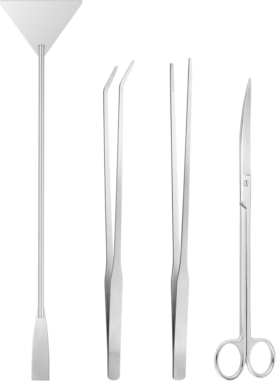 Enhance your terrarium or plant scaping with our 4-in-1 Terrarium Tools Kit, designed for precision and ease. Perfect for trimming delicate plants, arranging moss, or shaping landscapes. This versatile set includes a 10.5&quot; curved scissor, 10&quot; straight and curved tweezers, and a 12.5&quot; sand spatula.